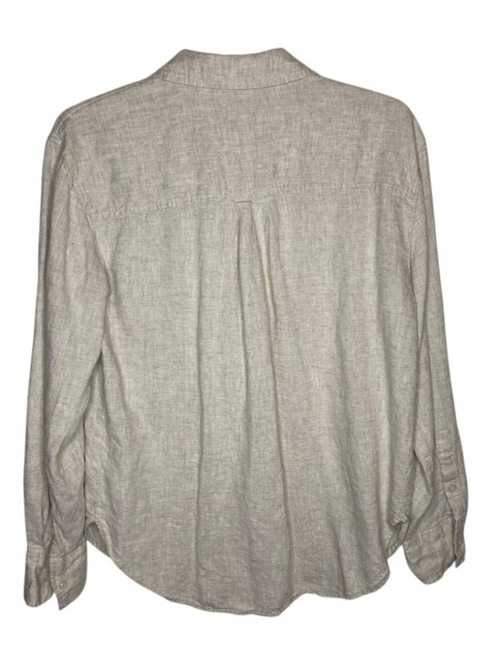 Button Down Shirt Top Beige Linen Blend Long Sleeve - Picture 2 of 2